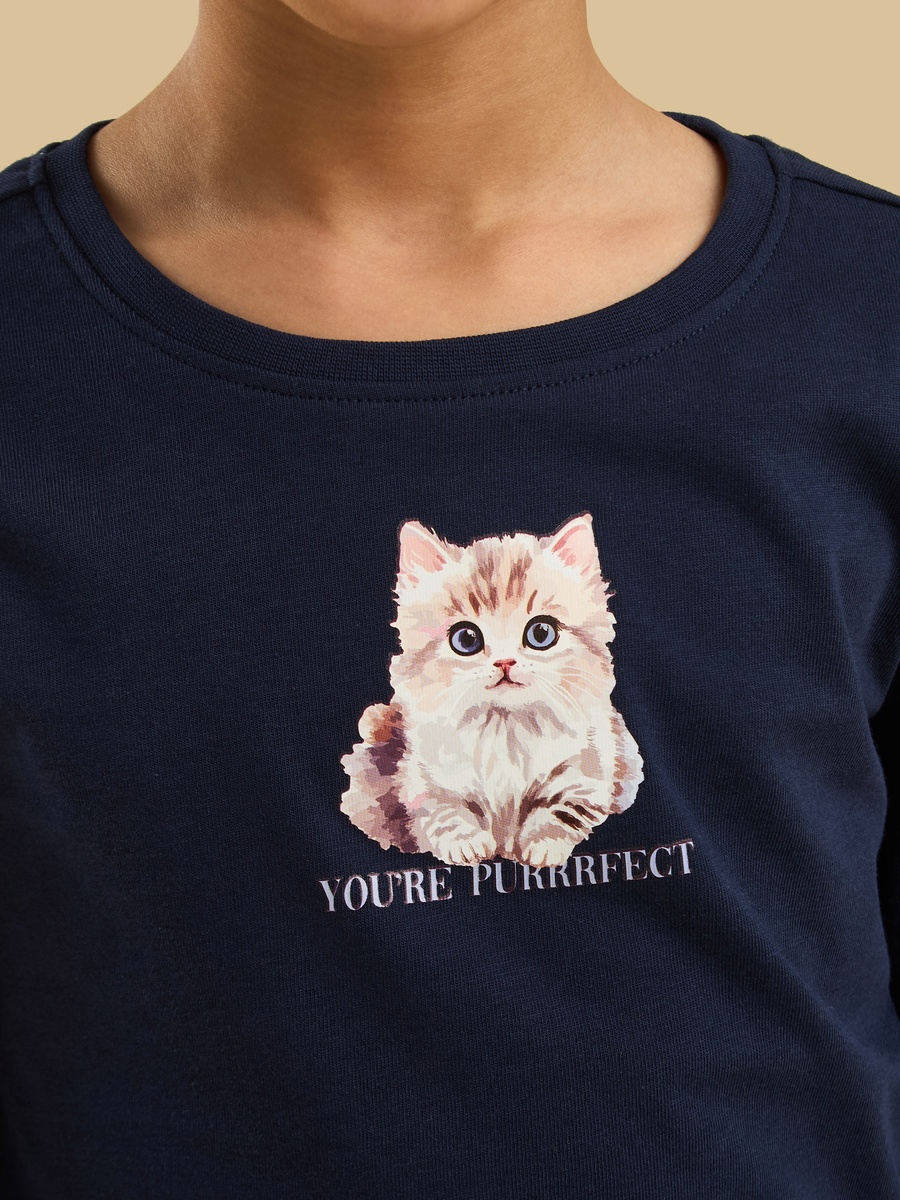 Cat Print Cotton T-Shirt