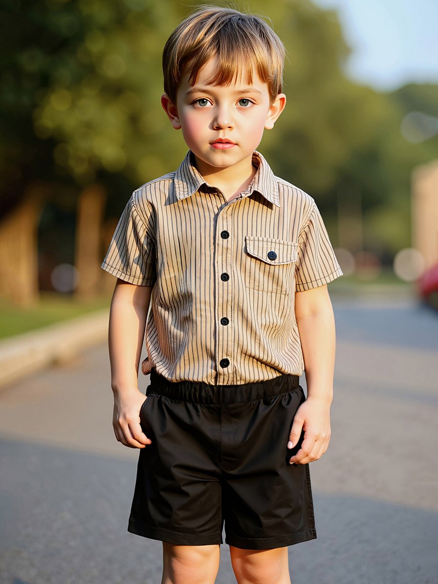Boys Striped Short Sleeve Shirt and Shorts Set