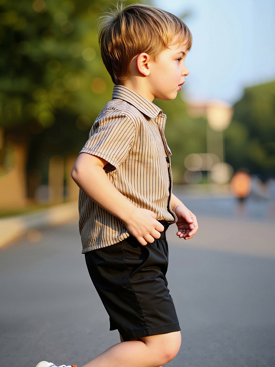 Boys Striped Short Sleeve Shirt and Shorts Set