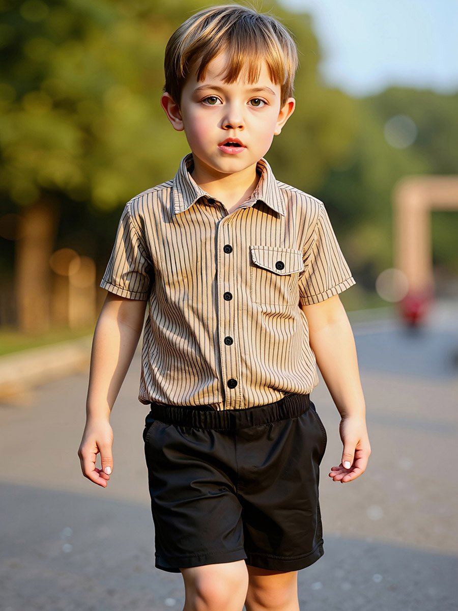 Boys Striped Short Sleeve Shirt and Shorts Set