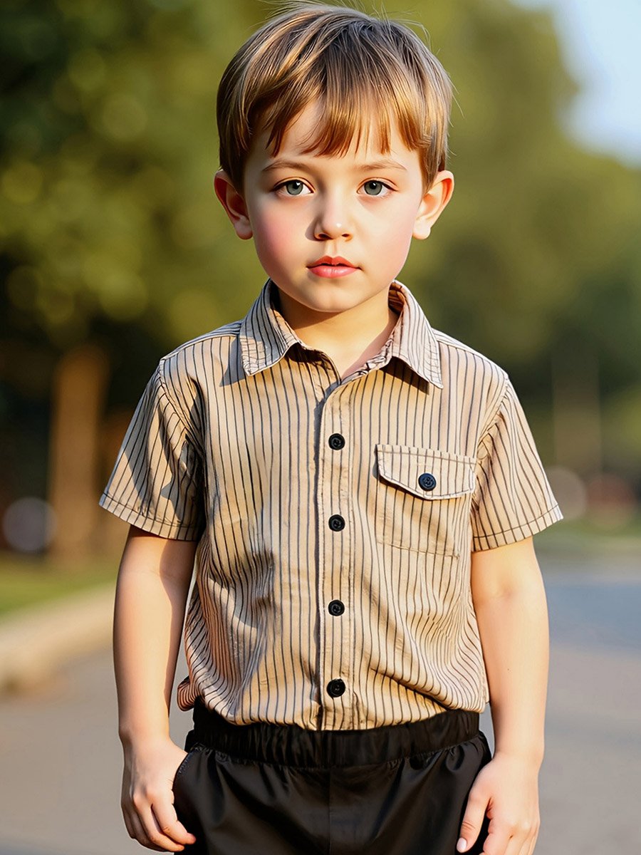 Boys Striped Short Sleeve Shirt and Shorts Set