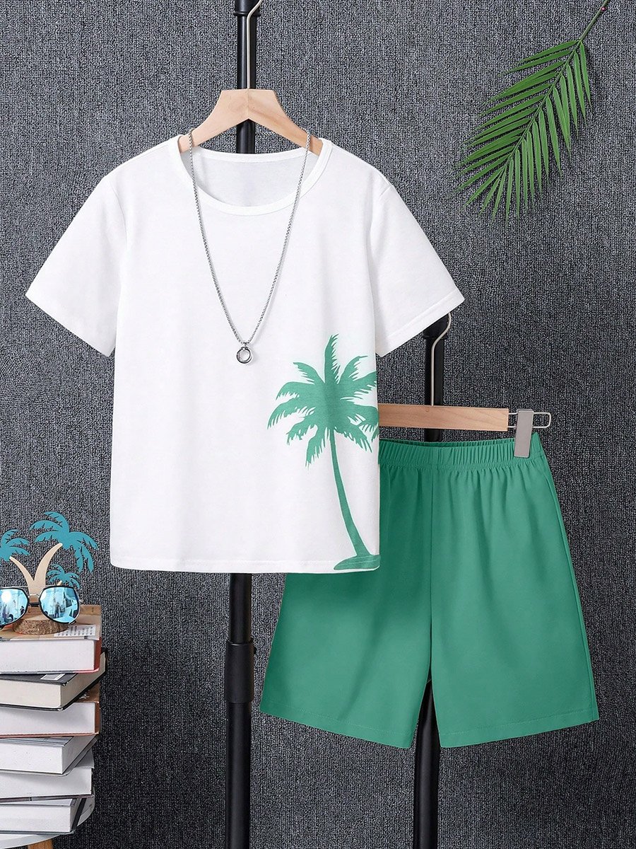 Boys  Green Palm Tree T-Shirt and Shorts Set