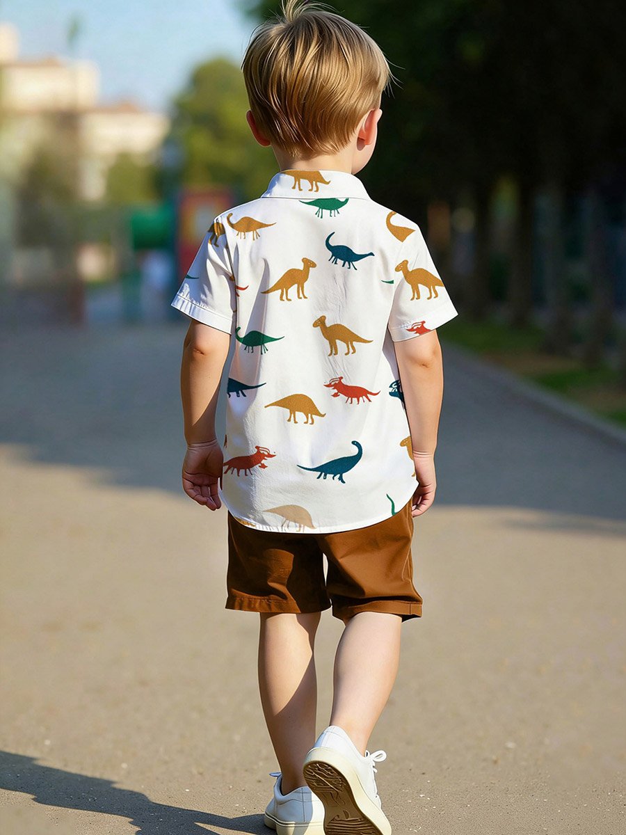 Boys Dinosaur Graphic Print Shirt and Shorts Set