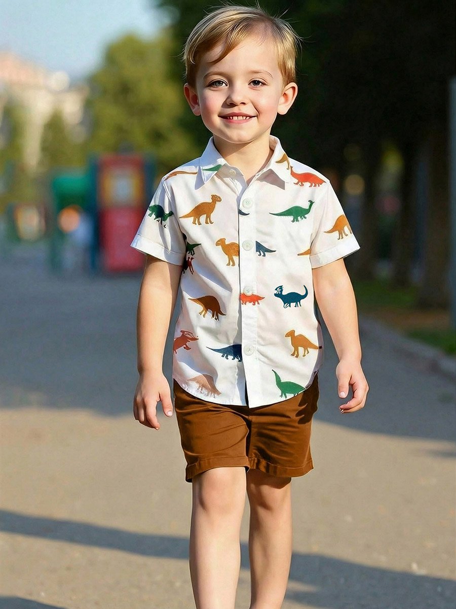 Boys Dinosaur Graphic Print Shirt and Shorts Set