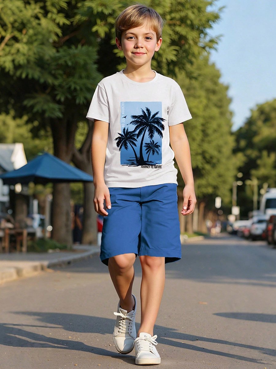 Boys Tropical Graphic Print T-Shirt and Shorts Set