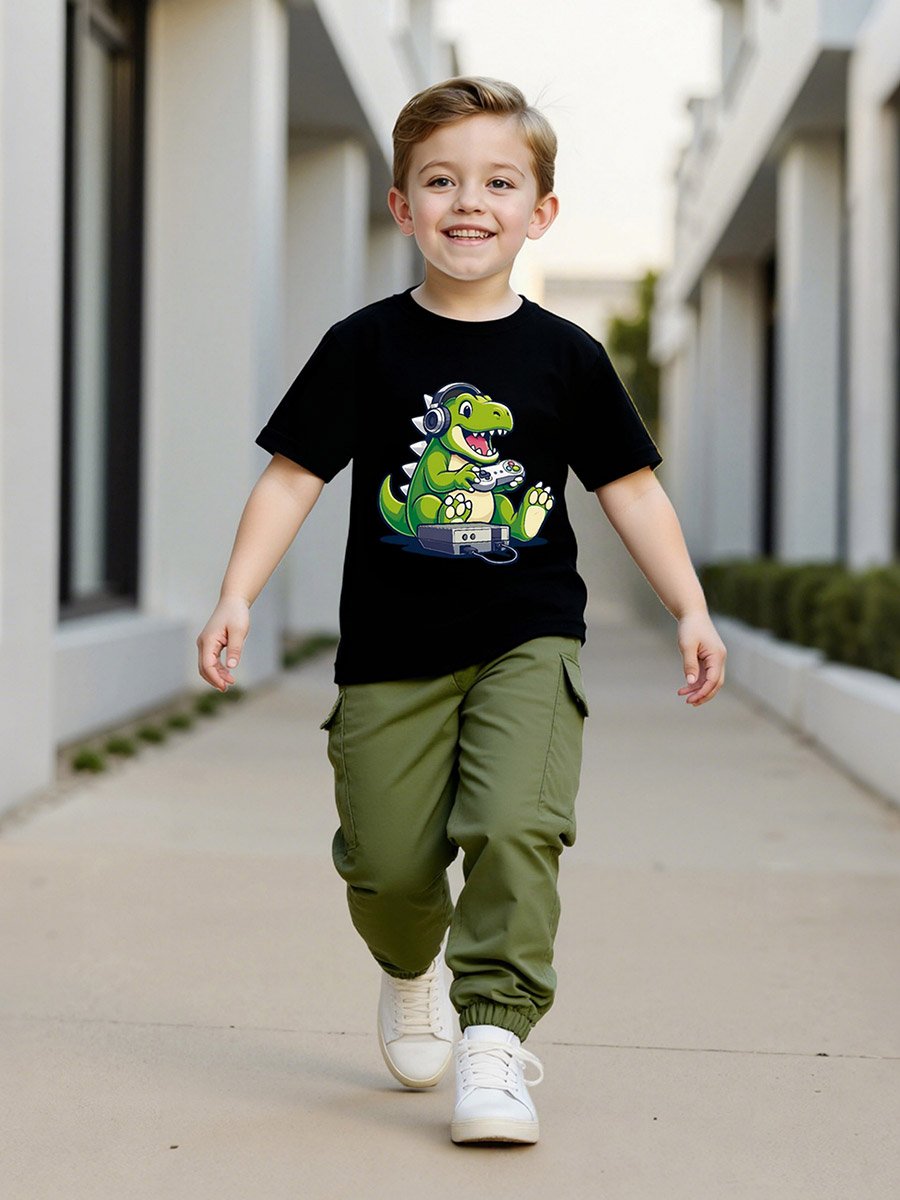 Boys Dino Gamer Graphic T-Shirt and Cargo Pants Set