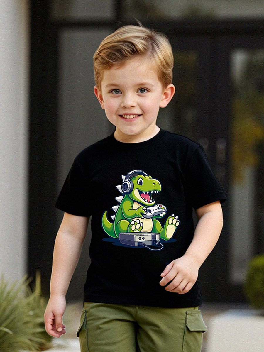 Boys Dino Gamer Graphic T-Shirt and Cargo Pants Set
