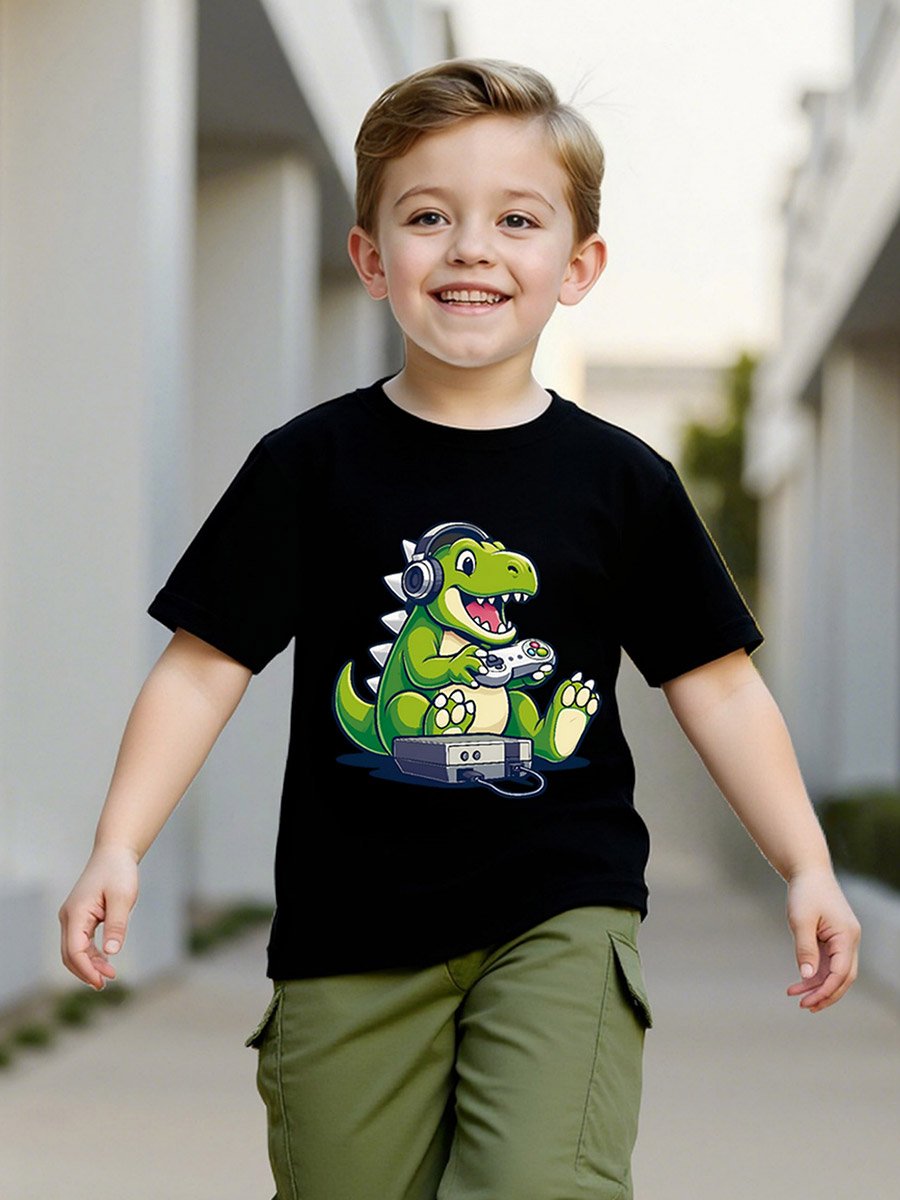 Boys Dino Gamer Graphic T-Shirt and Cargo Pants Set