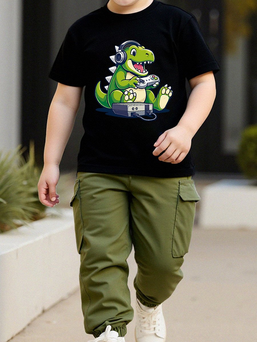 Boys Dino Gamer Graphic T-Shirt and Cargo Pants Set