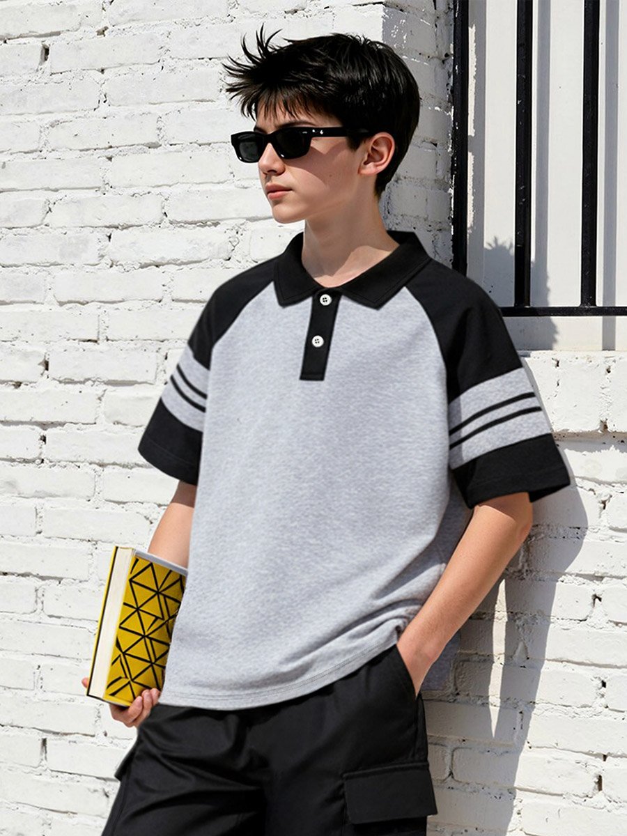 Boys Color Block Polo T-Shirt and Shorts Set
