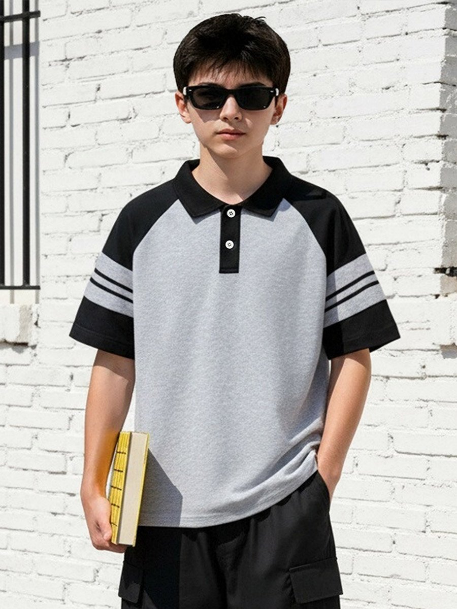 Boys Color Block Polo T-Shirt and Shorts Set