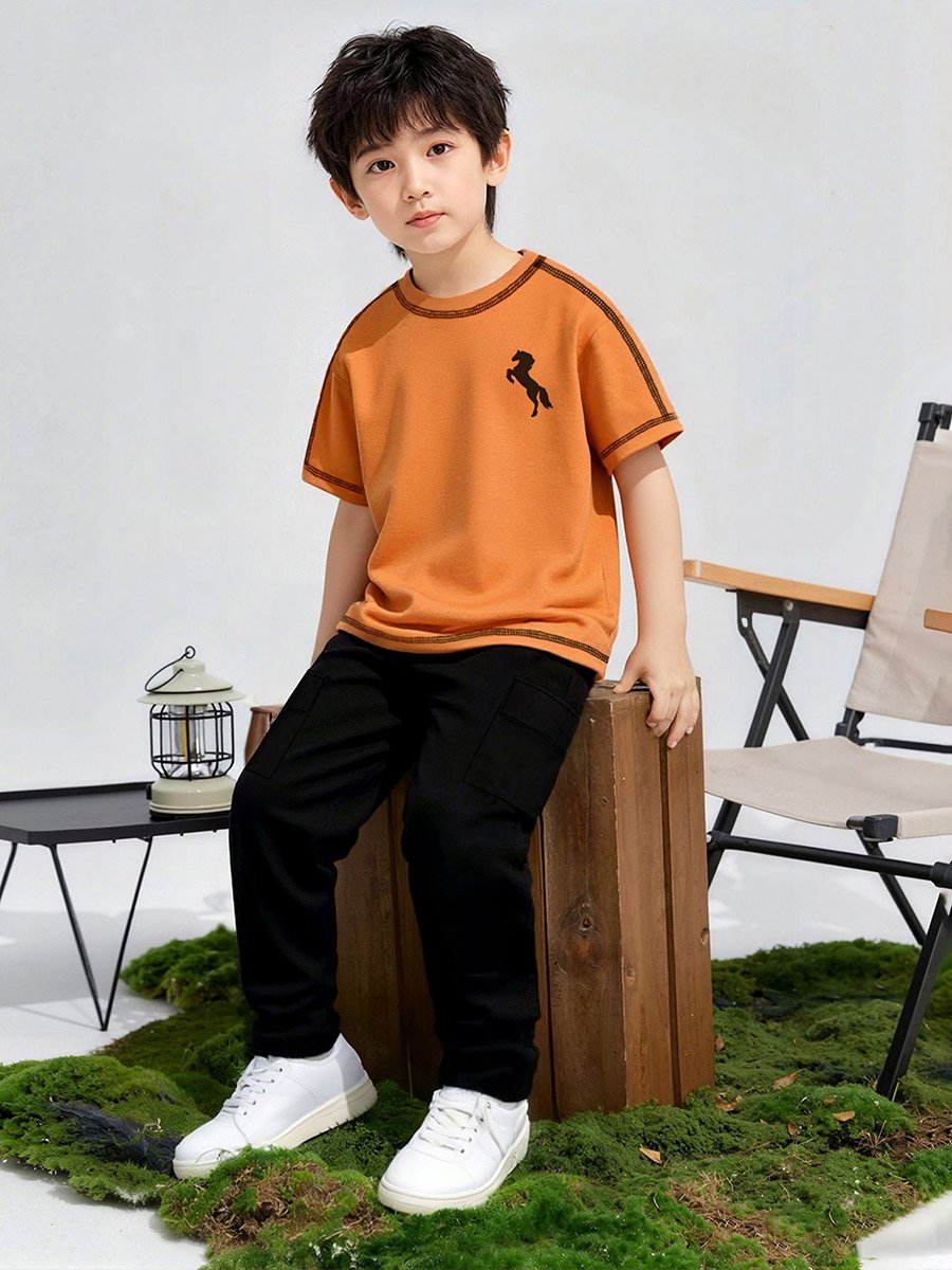Boys Orange Horse Graphic T-Shirt and Pants Set