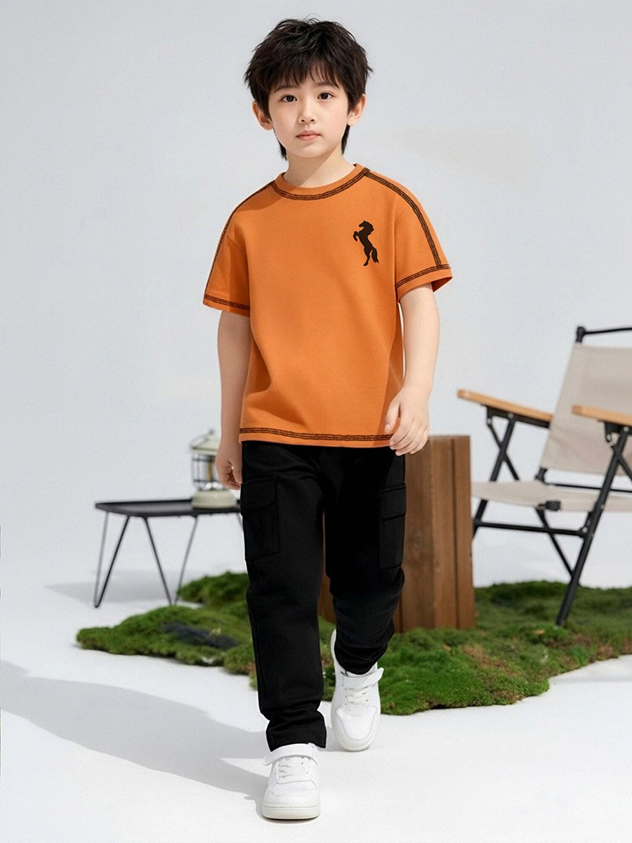 Boys Orange Horse Graphic T-Shirt and Pants Set