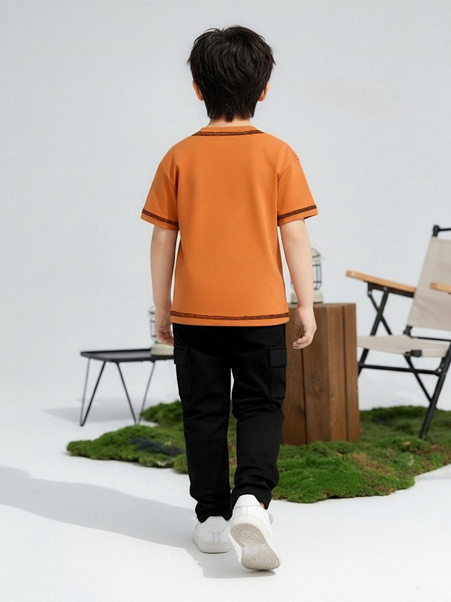 Boys Orange Horse Graphic T-Shirt and Pants Set