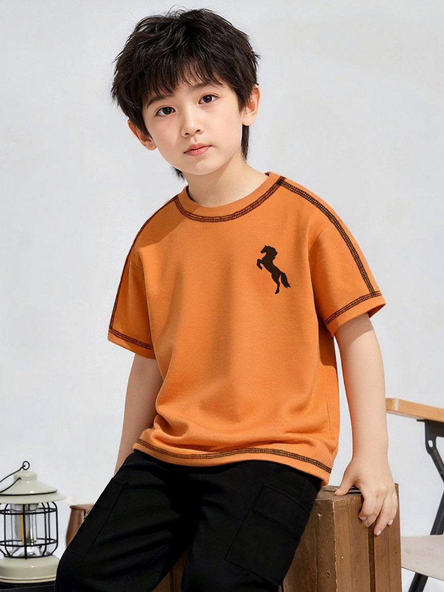 Boys Orange Horse Graphic T-Shirt and Pants Set
