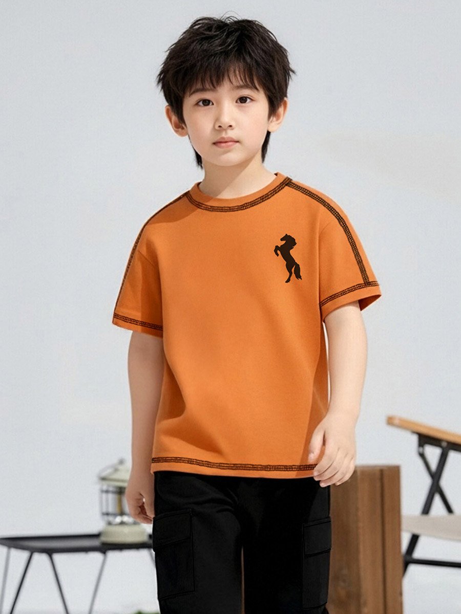 Boys Orange Horse Graphic T-Shirt and Pants Set