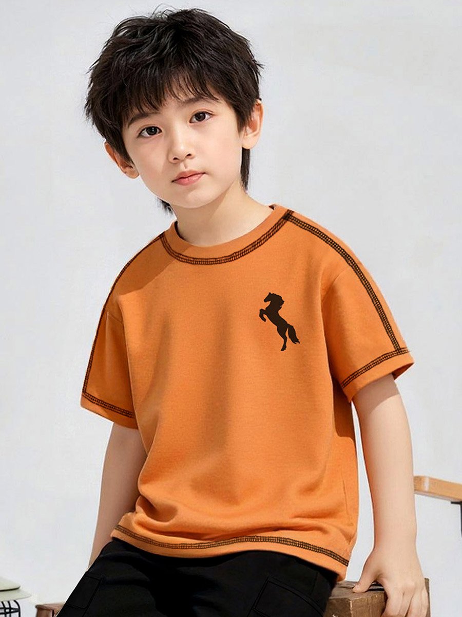 Boys Orange Horse Graphic T-Shirt and Pants Set