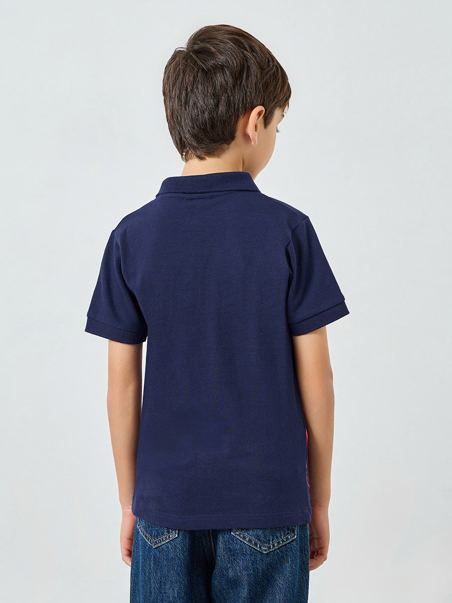 Boys Navy Blue Cars Graphic Polo T-Shirt