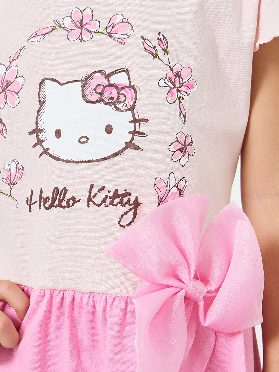 Girls Pink Hello Kitty Dress with Bow Detail