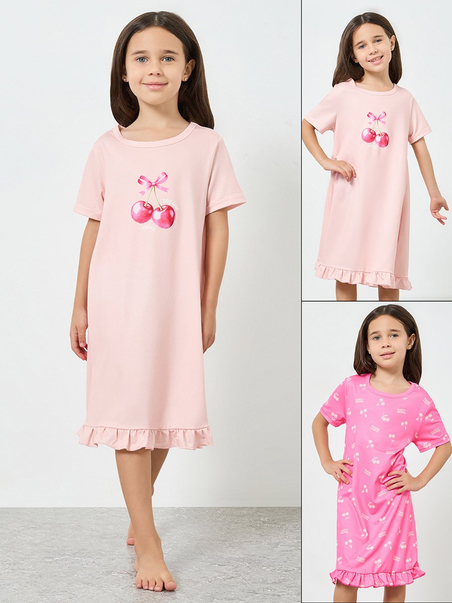 Girls Pack of 2 - Printed Short Sleeve Nightdress