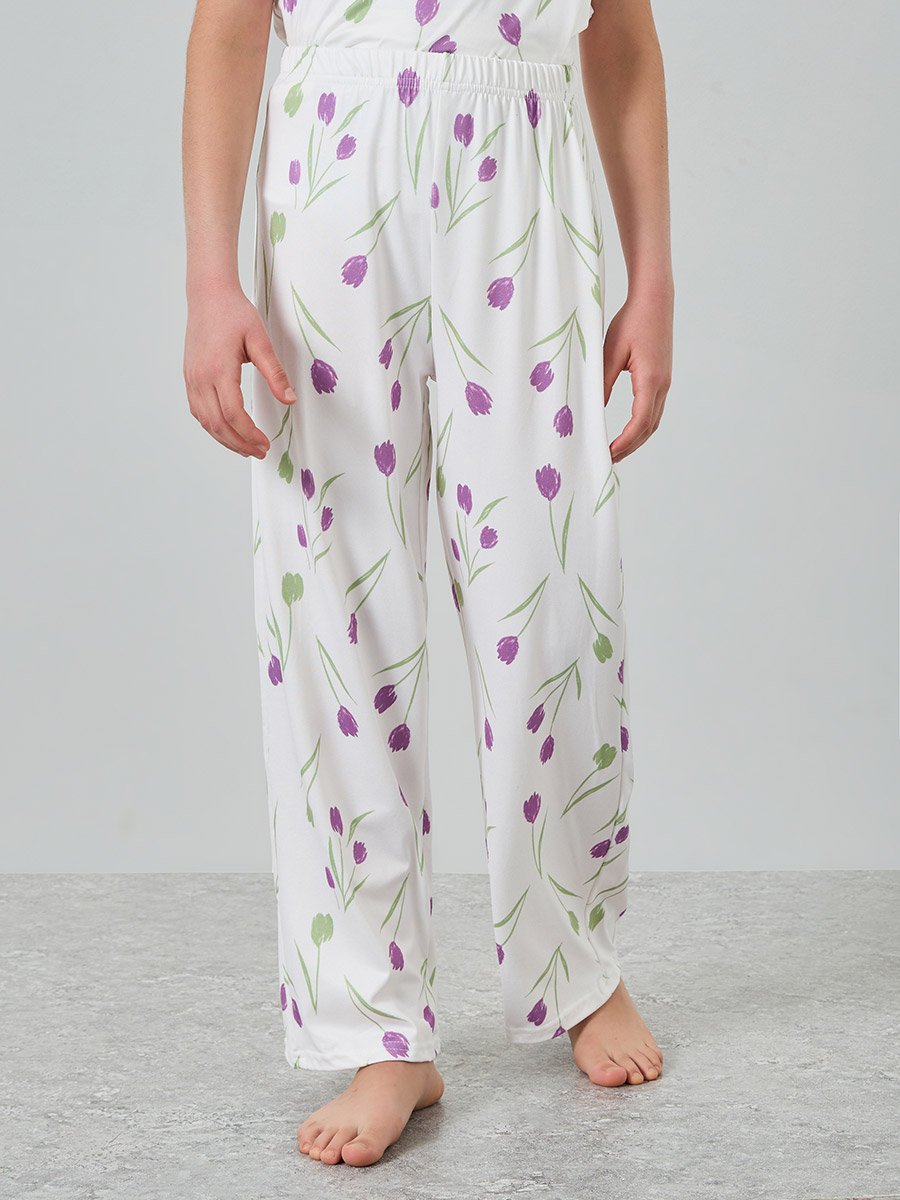 Girls Tulip Print Short Sleeve Top and Pyjama Set