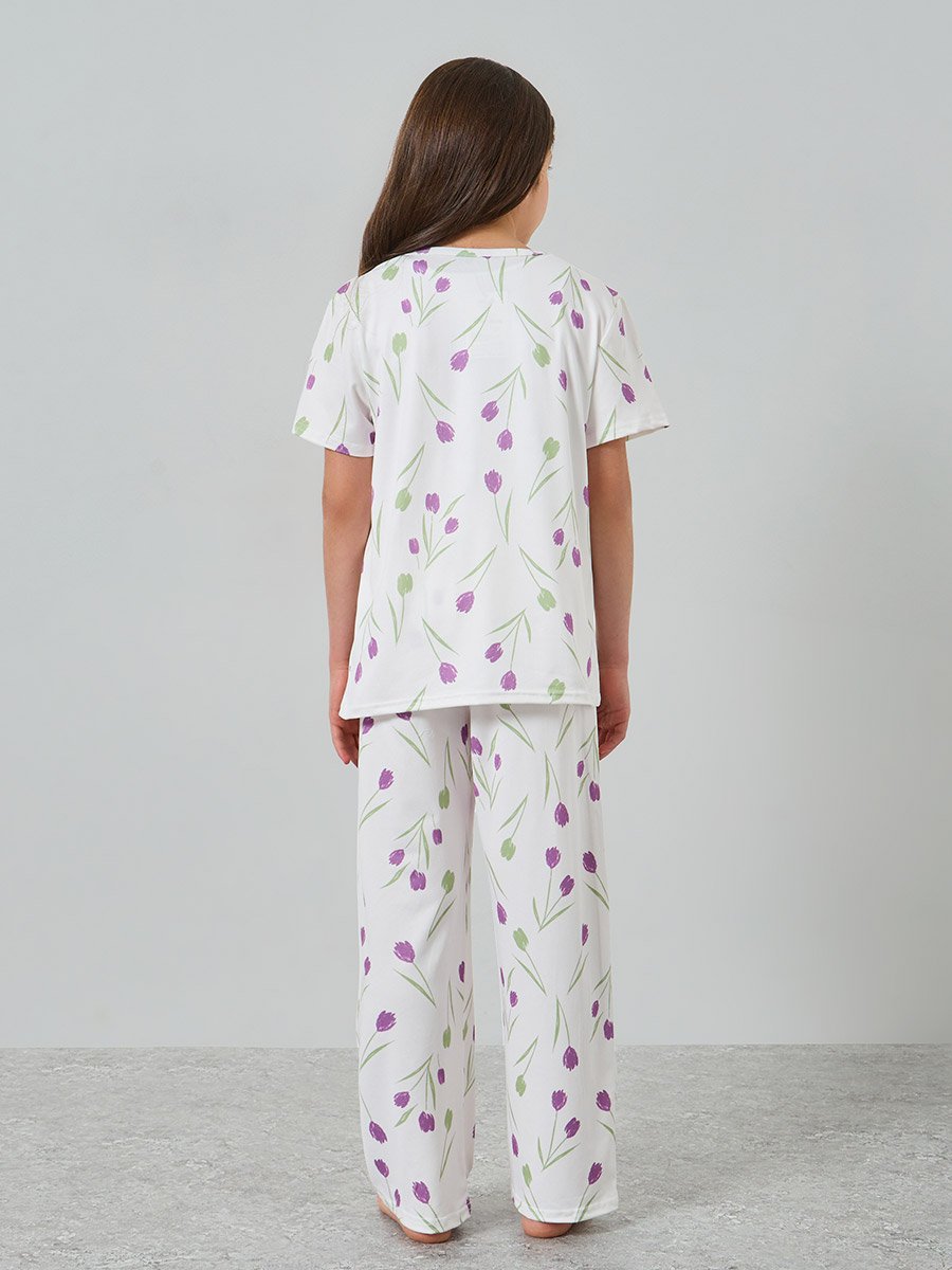 Girls Tulip Print Short Sleeve Top and Pyjama Set
