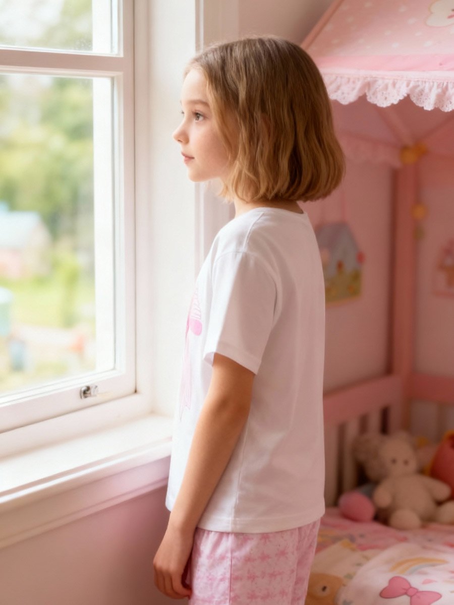 Girls Bow Print Top and Shorts Pyjama Set