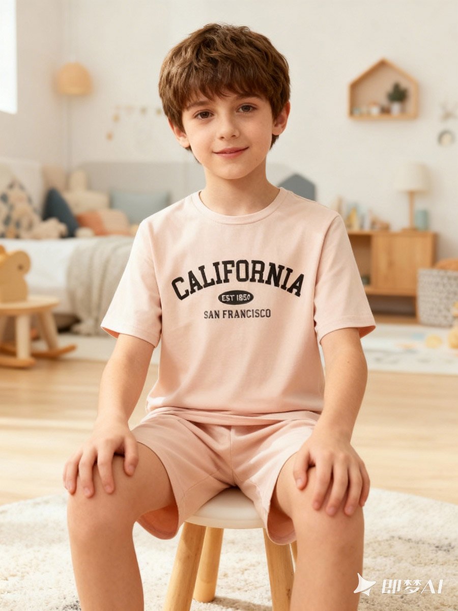 Boys Beige California Print T-Shirt and Shorts Pyjama Set