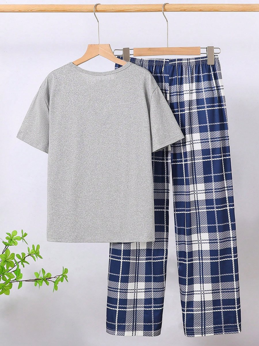 Boys Grey T-Shirt and Checked Pyjama Set