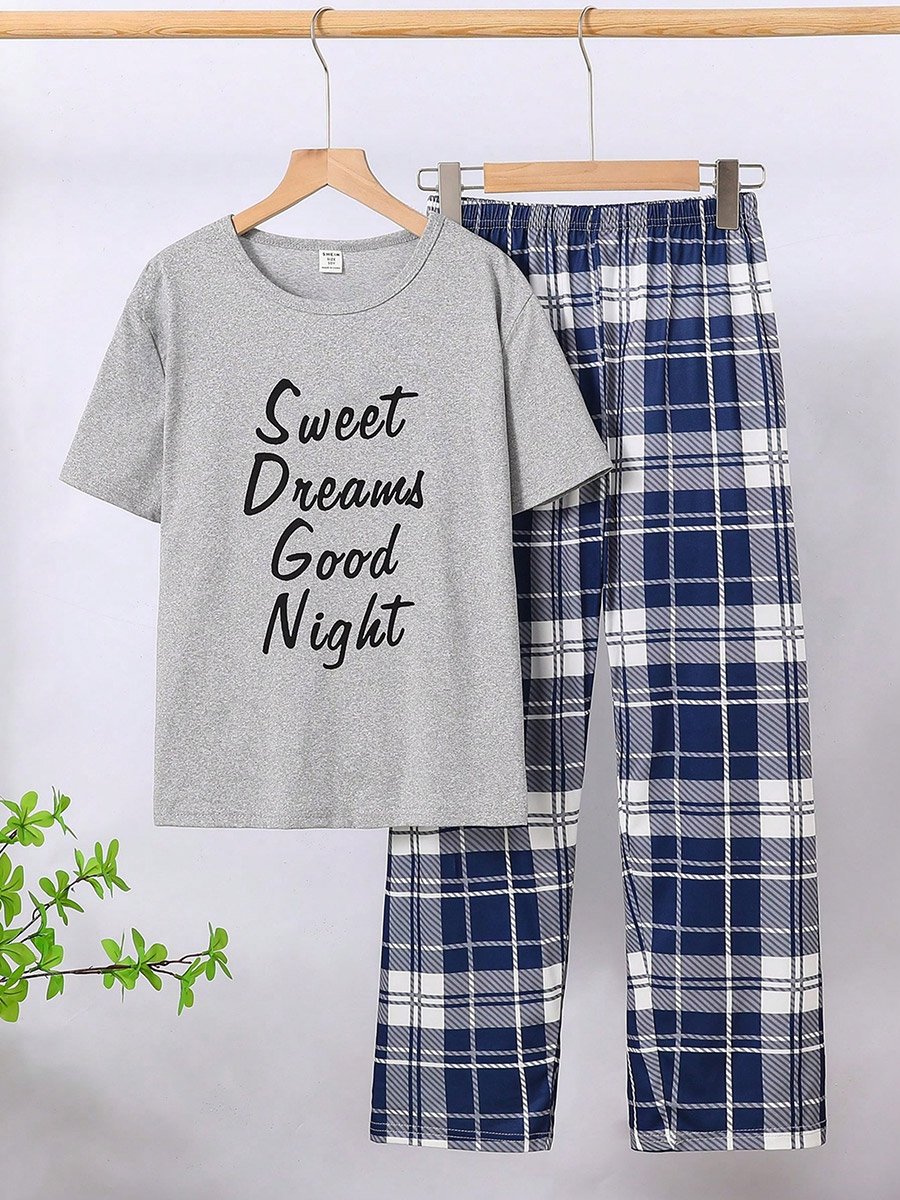 Boys Grey T-Shirt and Checked Pyjama Set