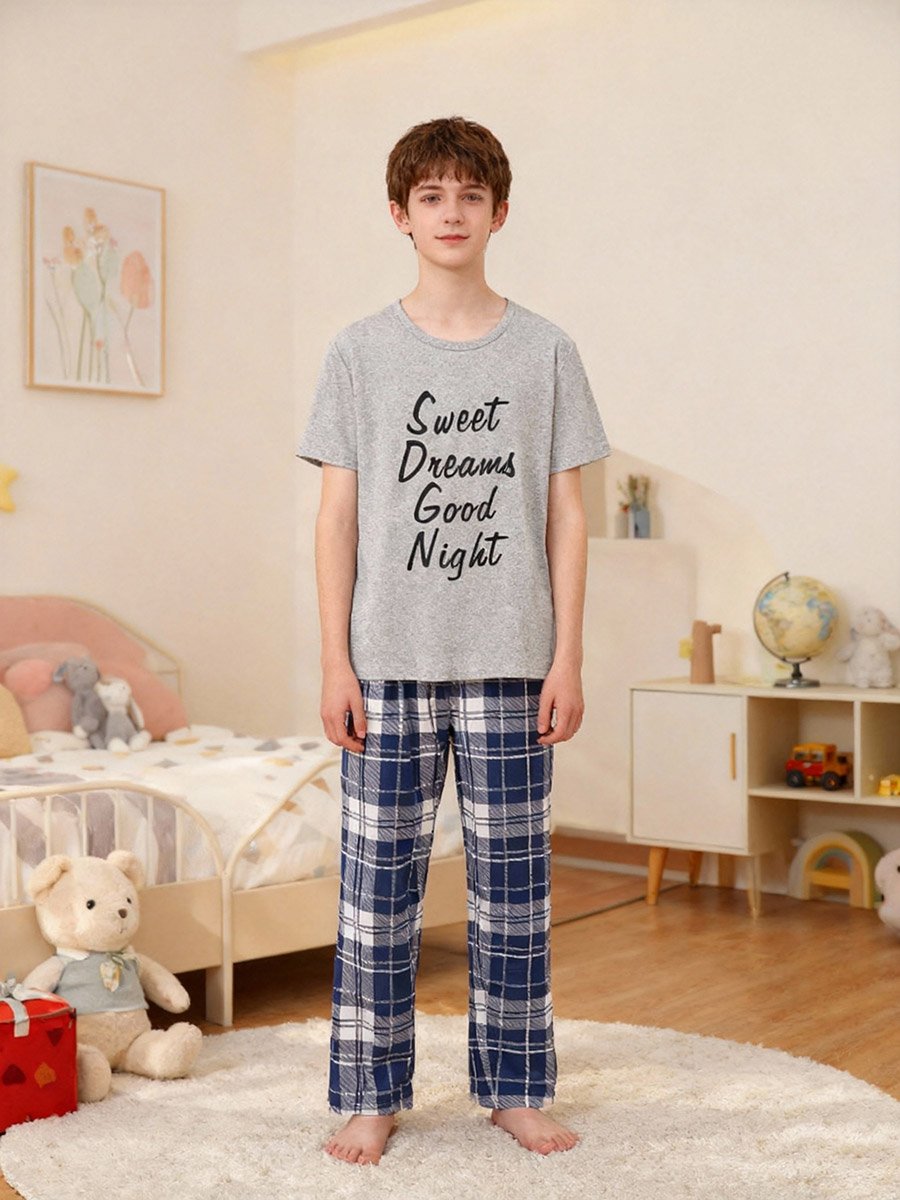 Boys Grey T-Shirt and Checked Pyjama Set