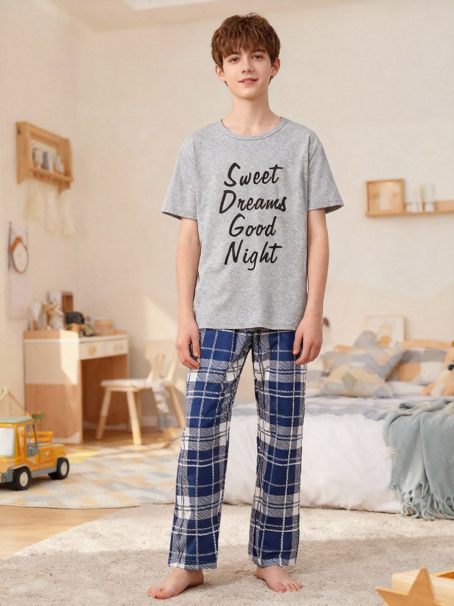 Boys Grey T-Shirt and Checked Pyjama Set