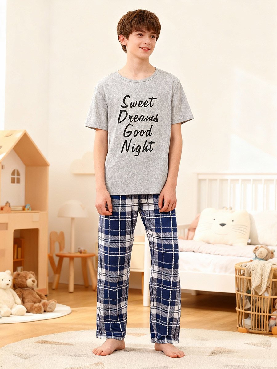 Boys Grey T-Shirt and Checked Pyjama Set