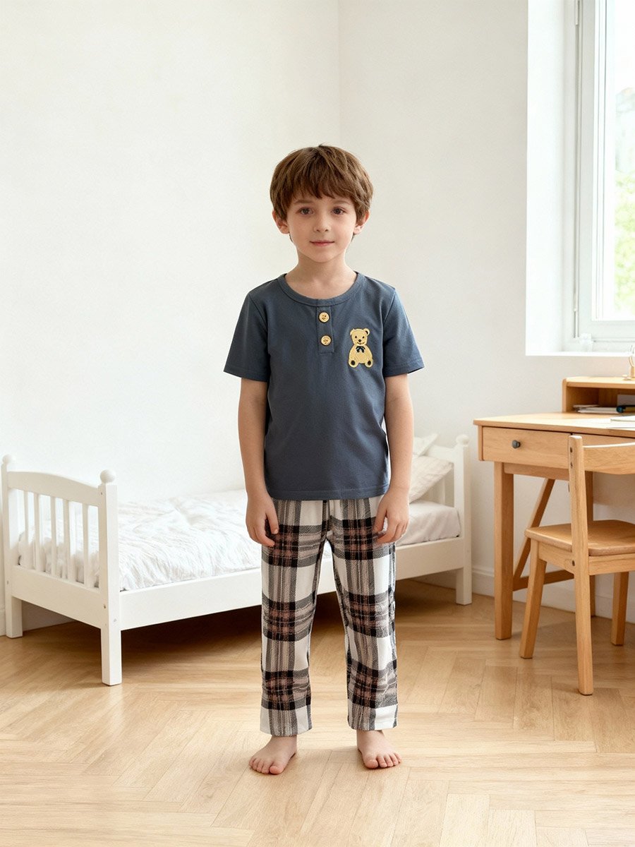 Boys Grey Bear Print T-Shirt and Pyjama Set