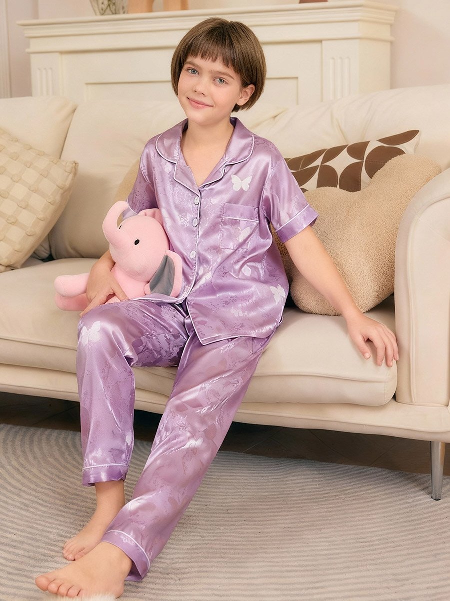 Girls Butterfly Print Pocket Detail Shirt and Pyjama Set