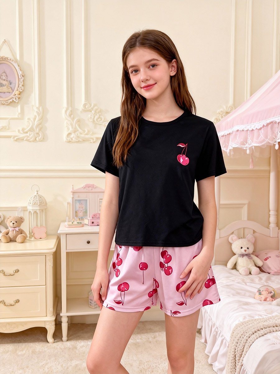 مجموعة من بيجاما شورت مطبوعة وتيشيرت بطبعة جرافيك