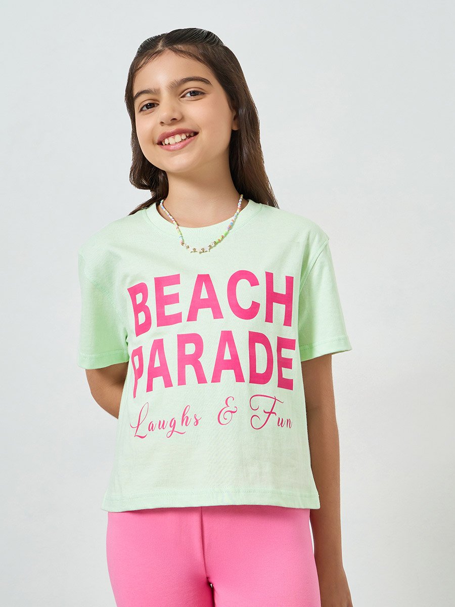 Girls Slogan Print Dropped Shoulder Crop T-Shirt