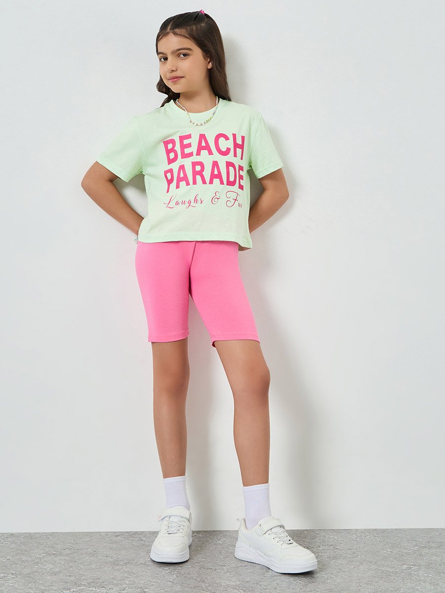 Girls Slogan Print Dropped Shoulder Crop T-Shirt