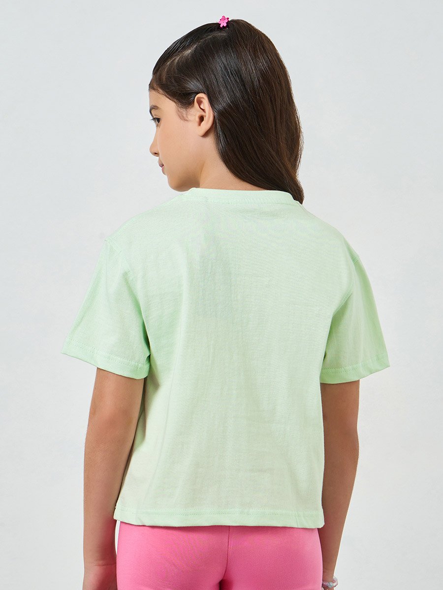 Girls Slogan Print Dropped Shoulder Crop T-Shirt