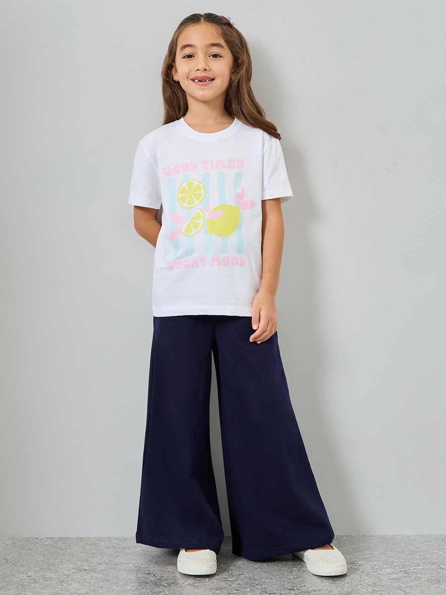 Girls Graphic Print Dropped Shoulder Cotton T-Shirt