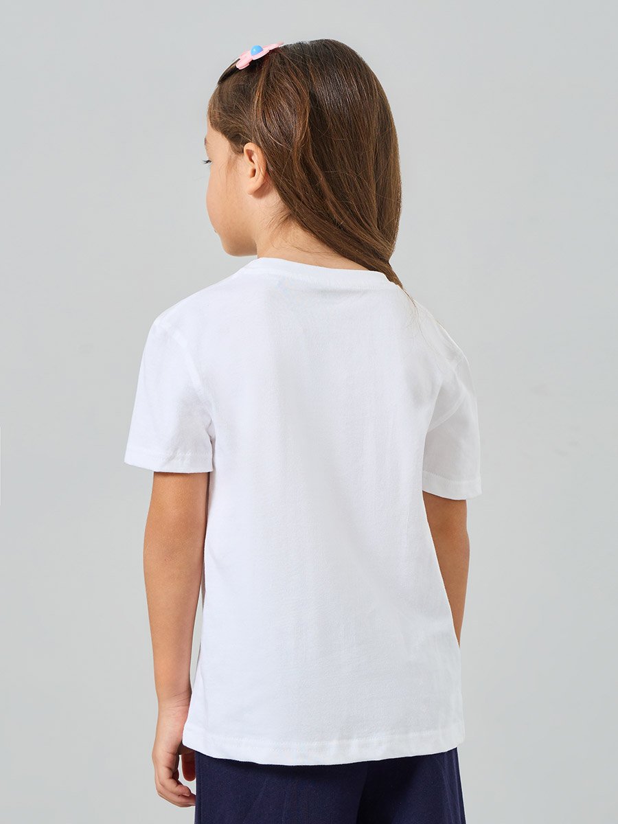 Girls Graphic Print Dropped Shoulder Cotton T-Shirt