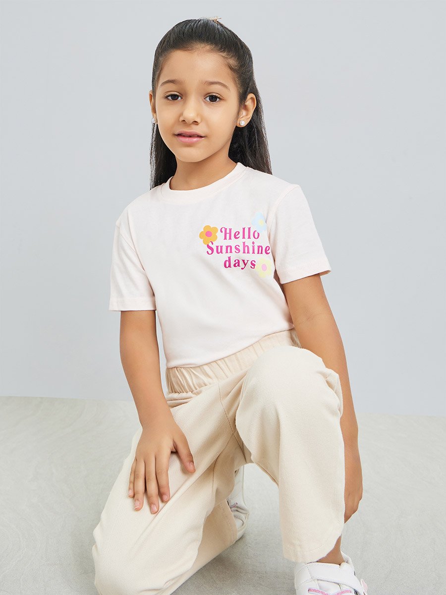 Girls Slogan Print Dropped Shoulder Cotton T-Shirt