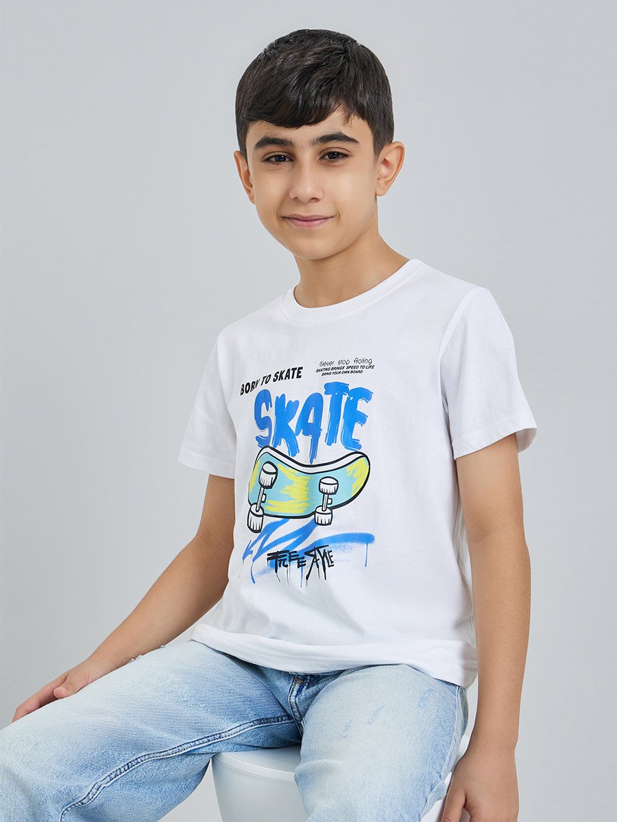 Boys Graphic Print Short Sleeves Cotton T-Shirt