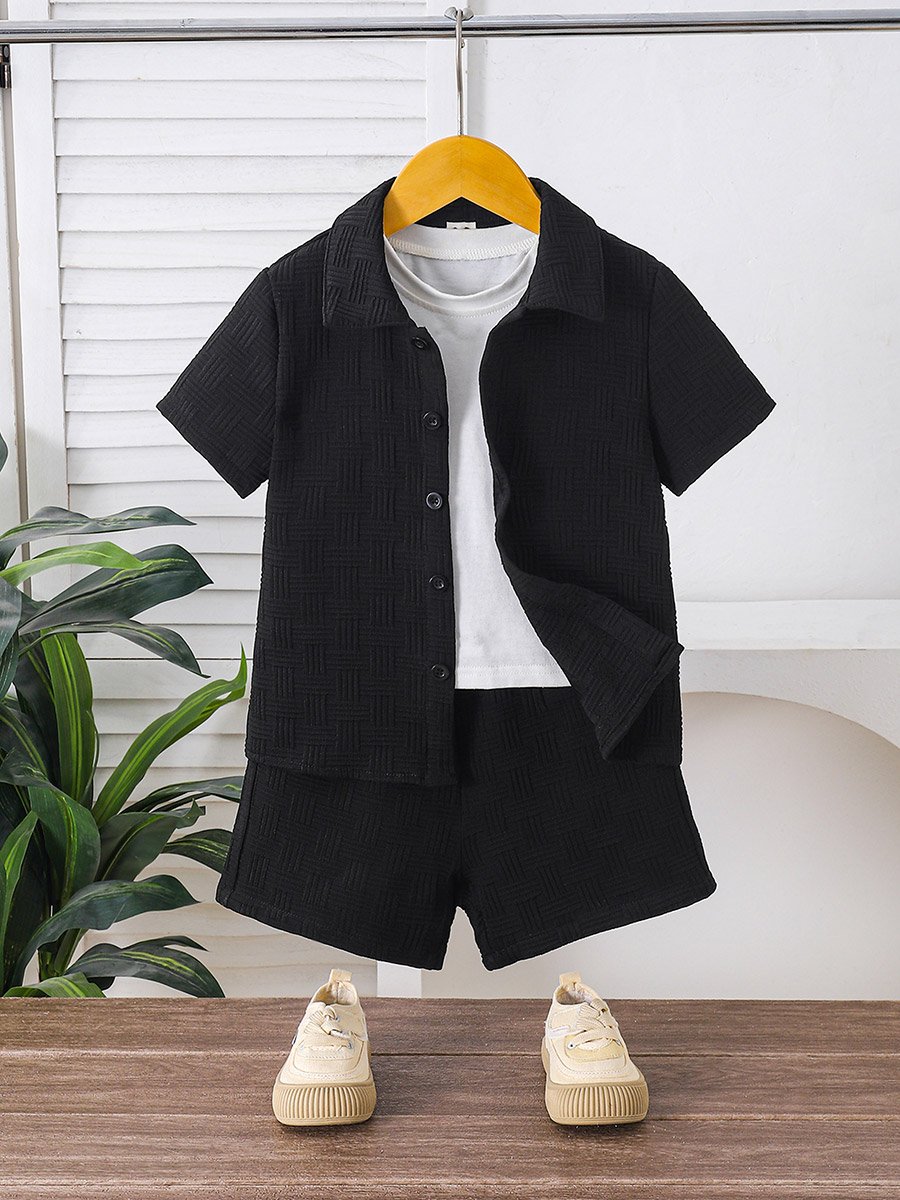 Boys Black Short Sleeve Shirt and Shorts Set