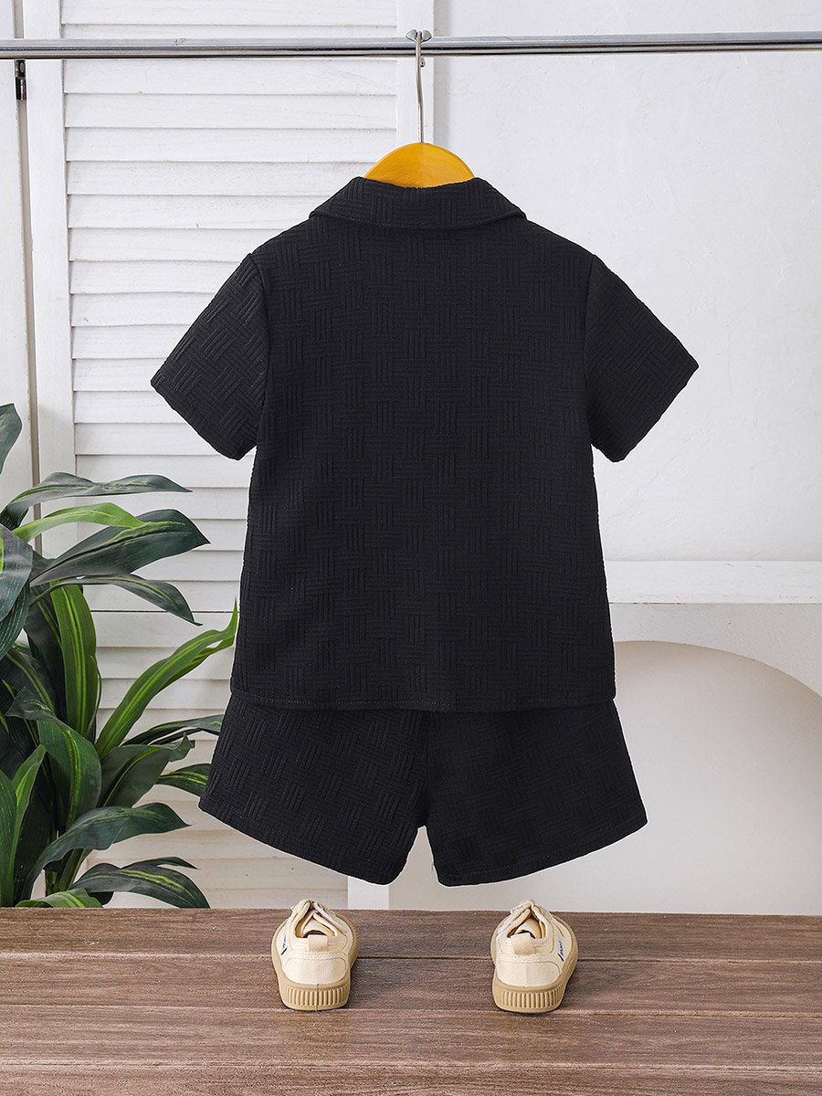 Boys Black Short Sleeve Shirt and Shorts Set