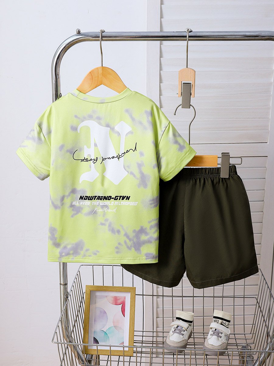 Boys Green Graphic T-Shirt and Shorts Set