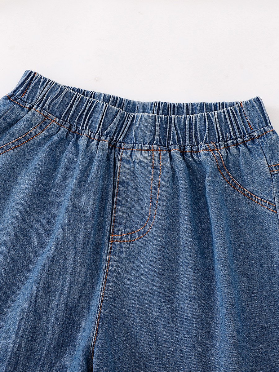 Girls Floral Top and Denim Shorts Set