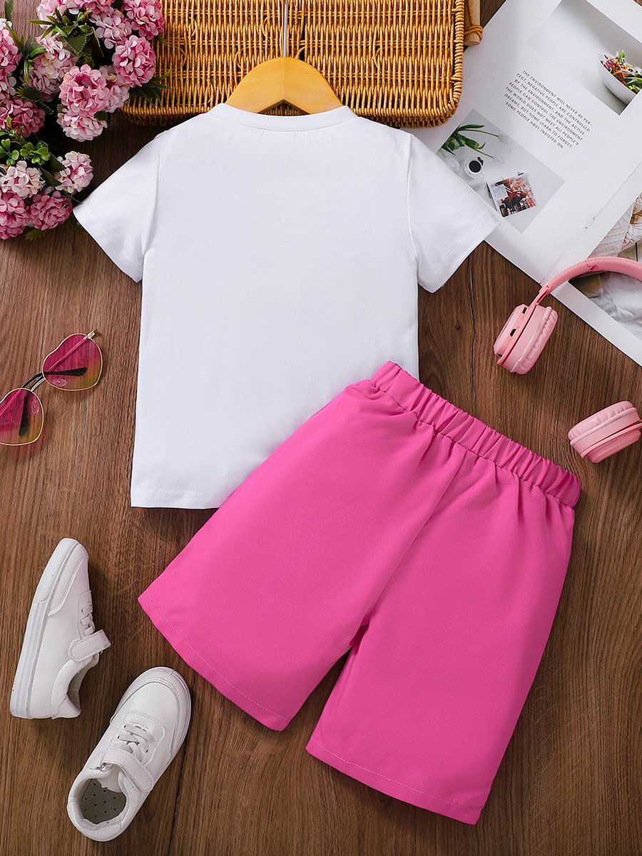 Girls Graphic Print Top and Shorts Set