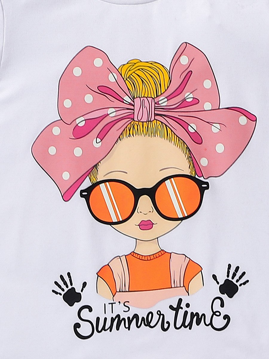 Girls Graphic Print Top and Shorts Set
