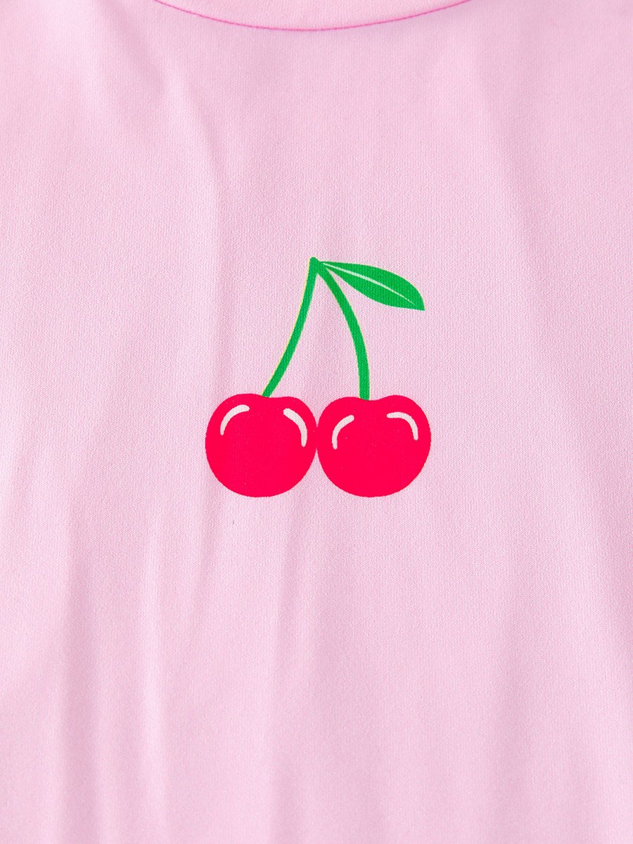 Girls Pink Cherry Print T-Shirt and Shorts Set